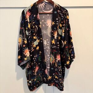 Blue Man Kimono Large Black Brazil Swim Cover Mermaid Celestial Sun Moon Stars